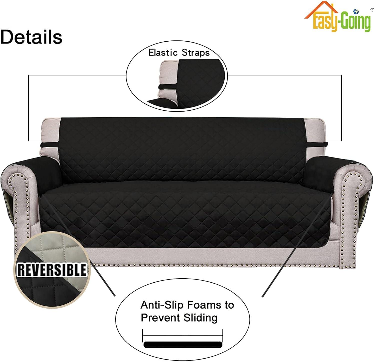 image:imageEasyGoing Reversible Oversized Couch Cover for 3 Cushion Couch Sofa Cover for Dogs Water Resistant Furniture Protector Cover with Foam Sticks for Pet Oversized Sofa GrayLight GrayBlackBeige