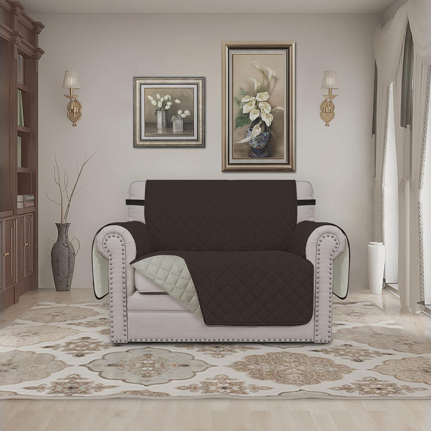 image:imageEasyGoing Reversible Oversized Couch Cover for 3 Cushion Couch Sofa Cover for Dogs Water Resistant Furniture Protector Cover with Foam Sticks for Pet Oversized Sofa GrayLight GrayChocolateBeige