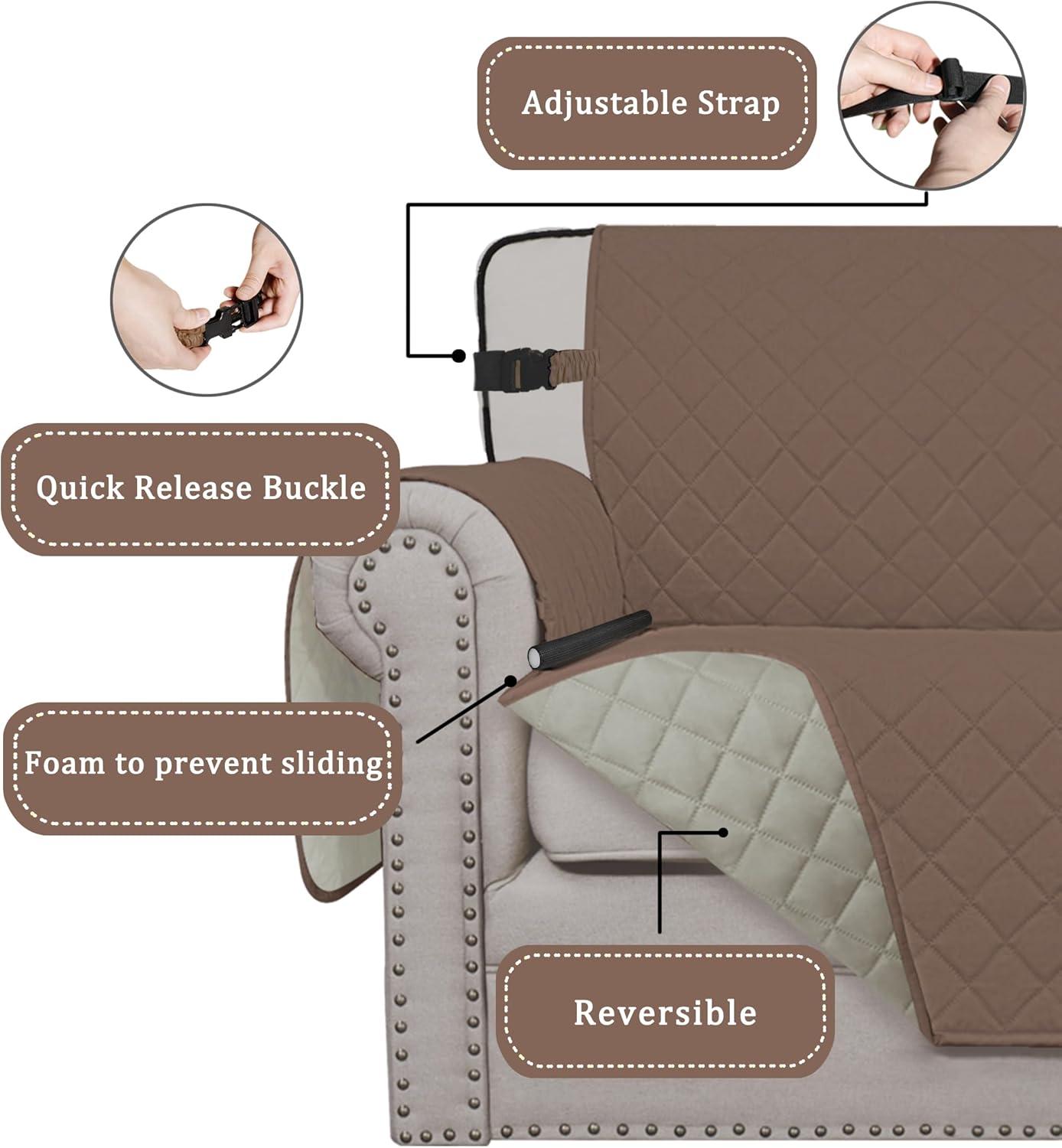 image:imageEasyGoing Reversible Oversized Couch Cover for 3 Cushion Couch Sofa Cover for Dogs Water Resistant Furniture Protector Cover with Foam Sticks for Pet Oversized Sofa GrayLight GrayBrownBeige