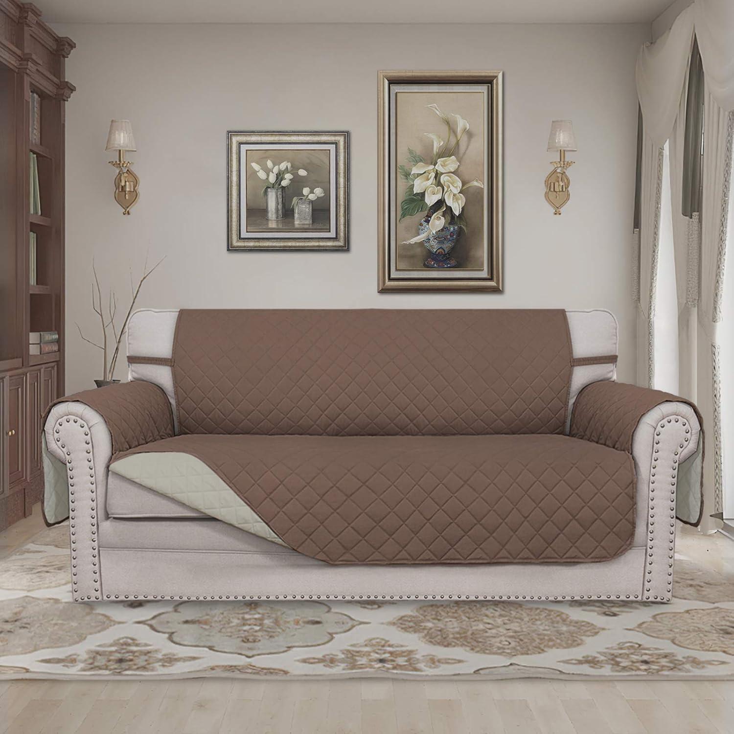 image:imageEasyGoing Reversible Oversized Couch Cover for 3 Cushion Couch Sofa Cover for Dogs Water Resistant Furniture Protector Cover with Foam Sticks for Pet Oversized Sofa GrayLight GrayBrownBeige