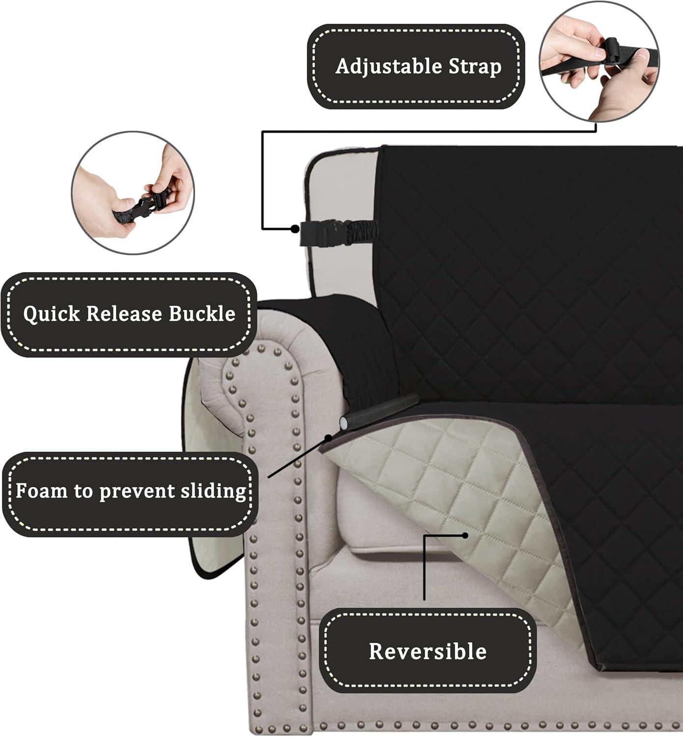 image:imageEasyGoing Reversible Oversized Couch Cover for 3 Cushion Couch Sofa Cover for Dogs Water Resistant Furniture Protector Cover with Foam Sticks for Pet Oversized Sofa GrayLight GrayBlackBeige