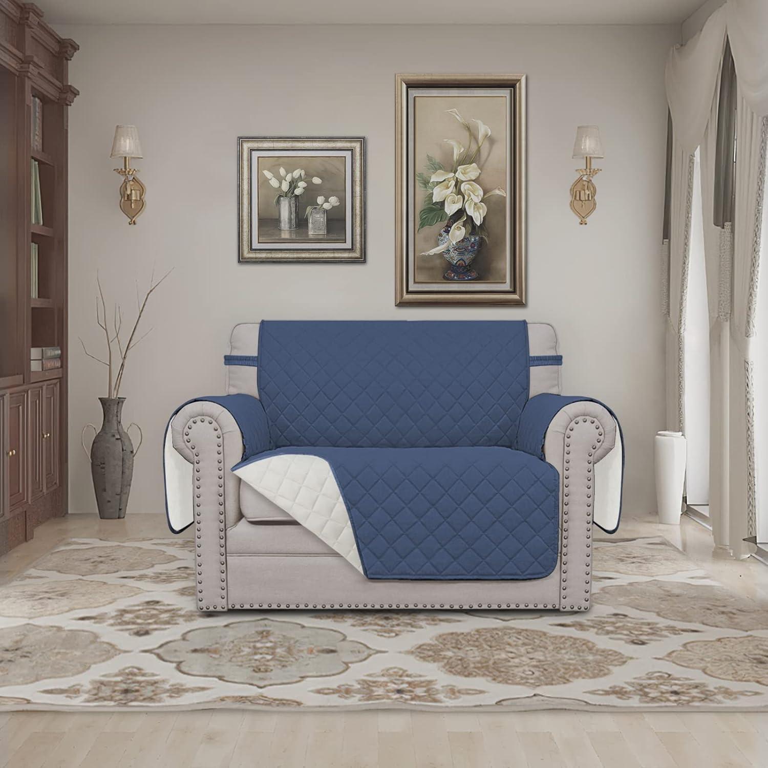 image:imageEasyGoing Reversible Oversized Couch Cover for 3 Cushion Couch Sofa Cover for Dogs Water Resistant Furniture Protector Cover with Foam Sticks for Pet Oversized Sofa GrayLight GrayDark BlueIvory