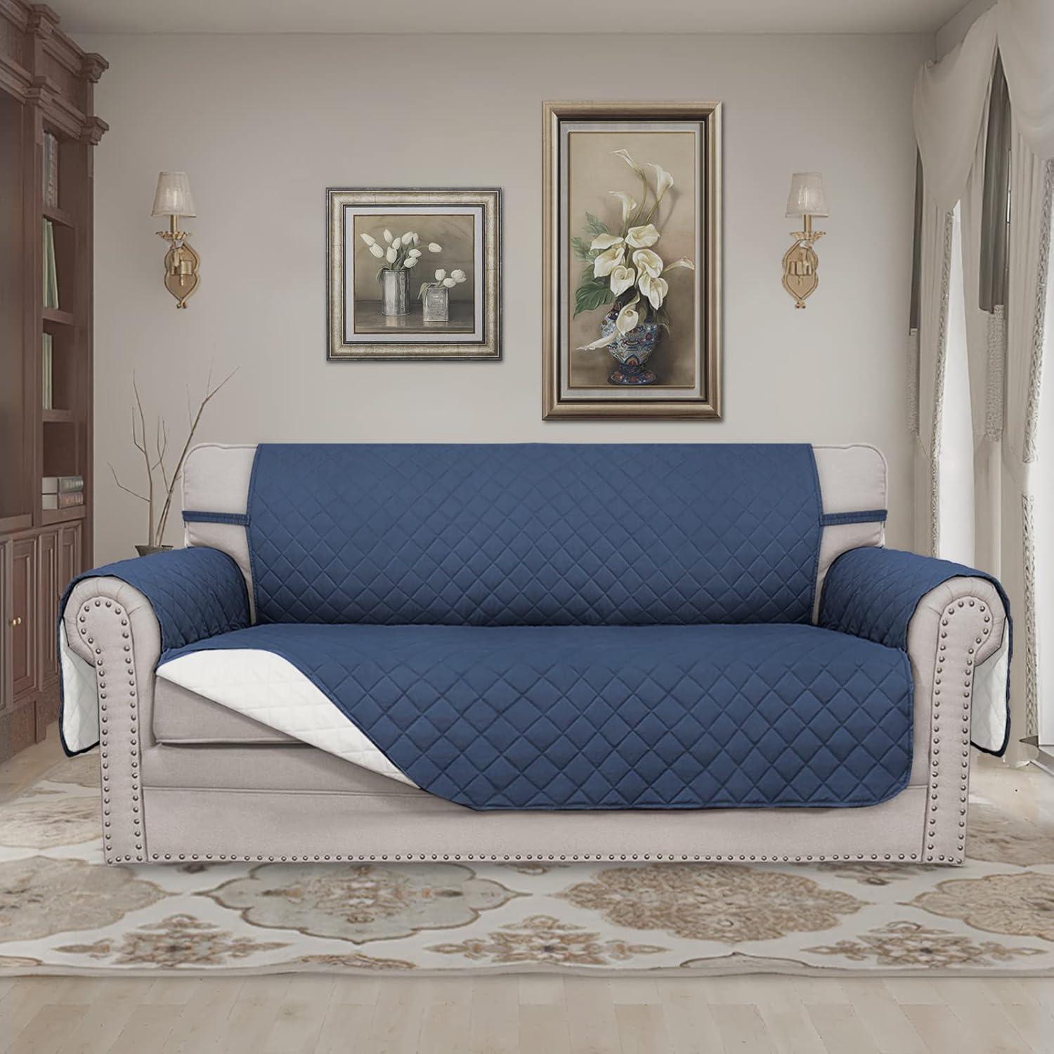 image:imageEasyGoing Reversible Oversized Couch Cover for 3 Cushion Couch Sofa Cover for Dogs Water Resistant Furniture Protector Cover with Foam Sticks for Pet Oversized Sofa GrayLight GrayDark BlueIvory