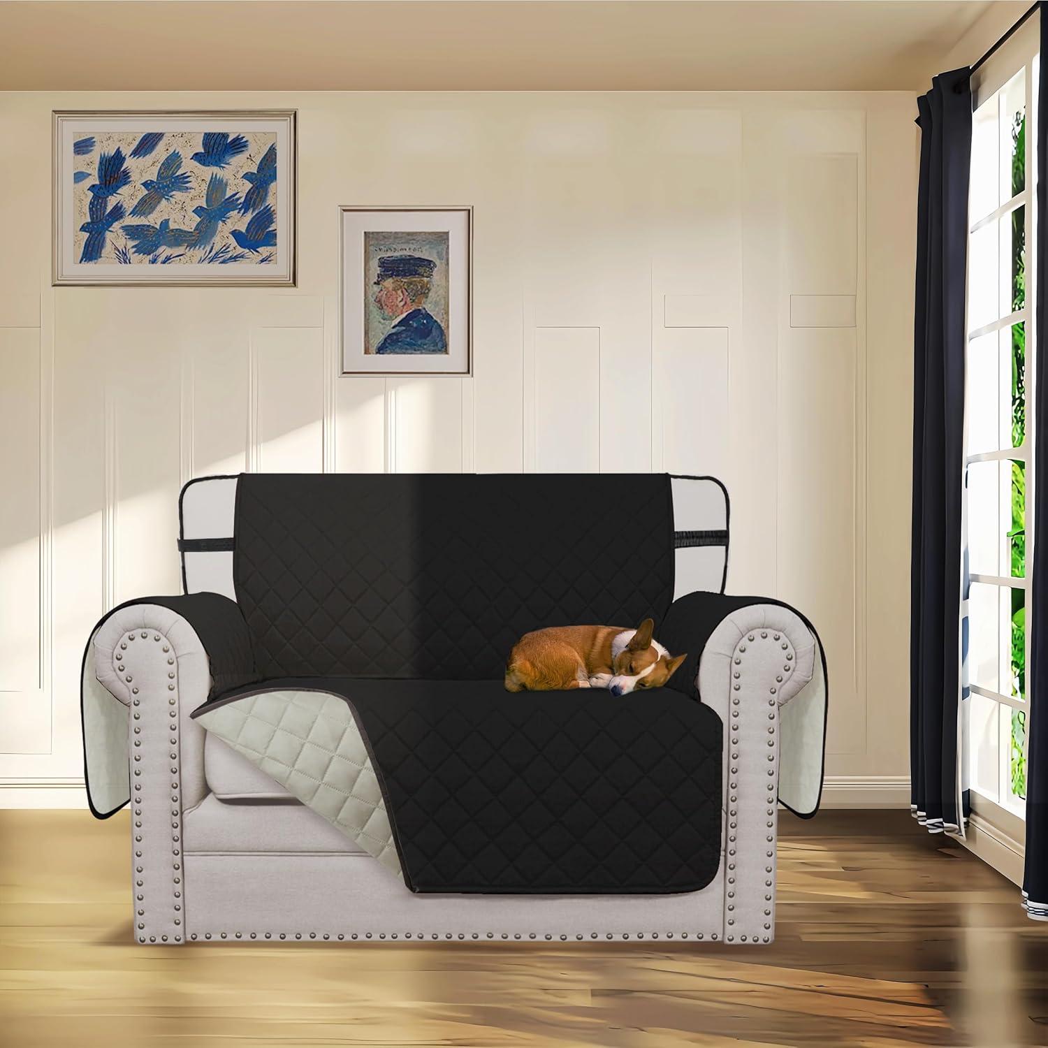image:imageEasyGoing Reversible Oversized Couch Cover for 3 Cushion Couch Sofa Cover for Dogs Water Resistant Furniture Protector Cover with Foam Sticks for Pet Oversized Sofa GrayLight GrayBlackBeige