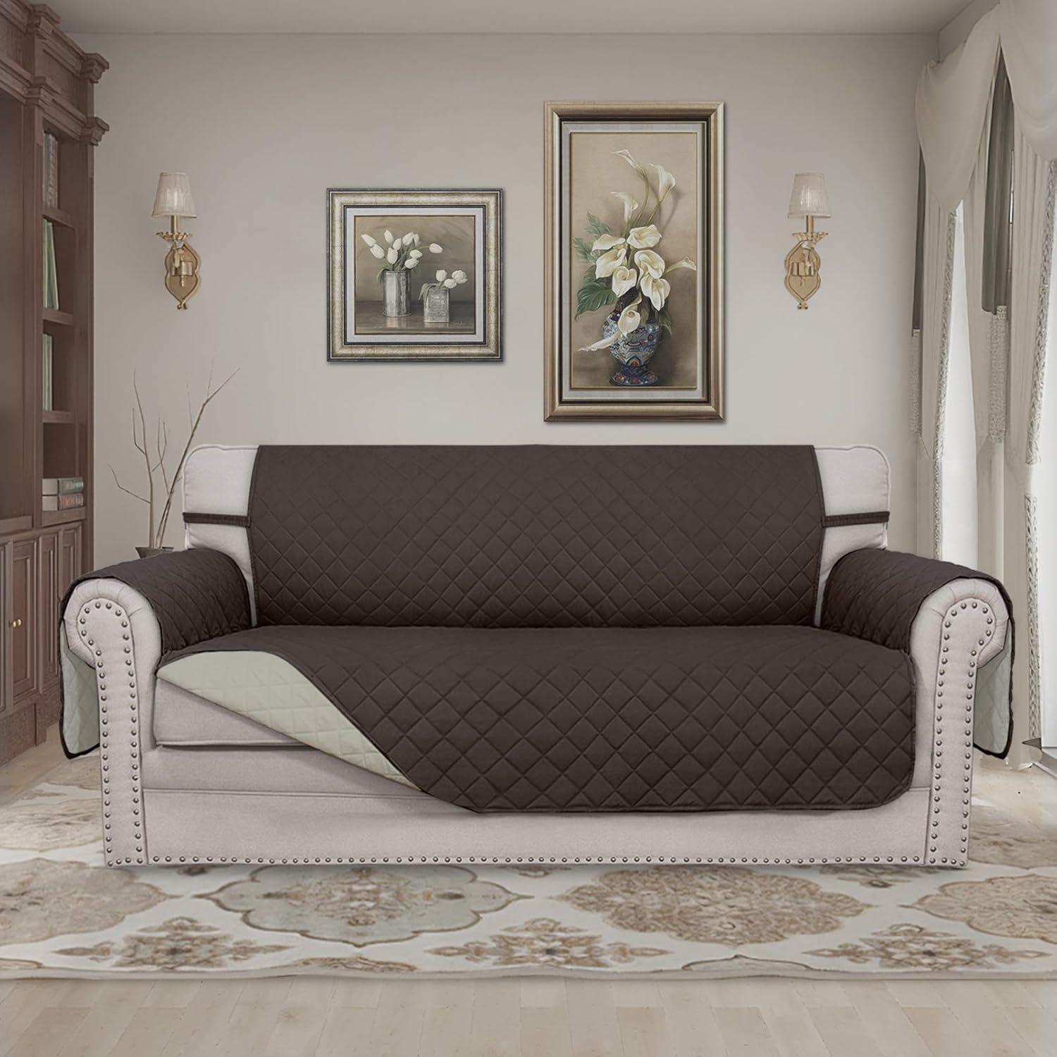 image:imageEasyGoing Reversible Oversized Couch Cover for 3 Cushion Couch Sofa Cover for Dogs Water Resistant Furniture Protector Cover with Foam Sticks for Pet Oversized Sofa GrayLight GrayChocolateBeige