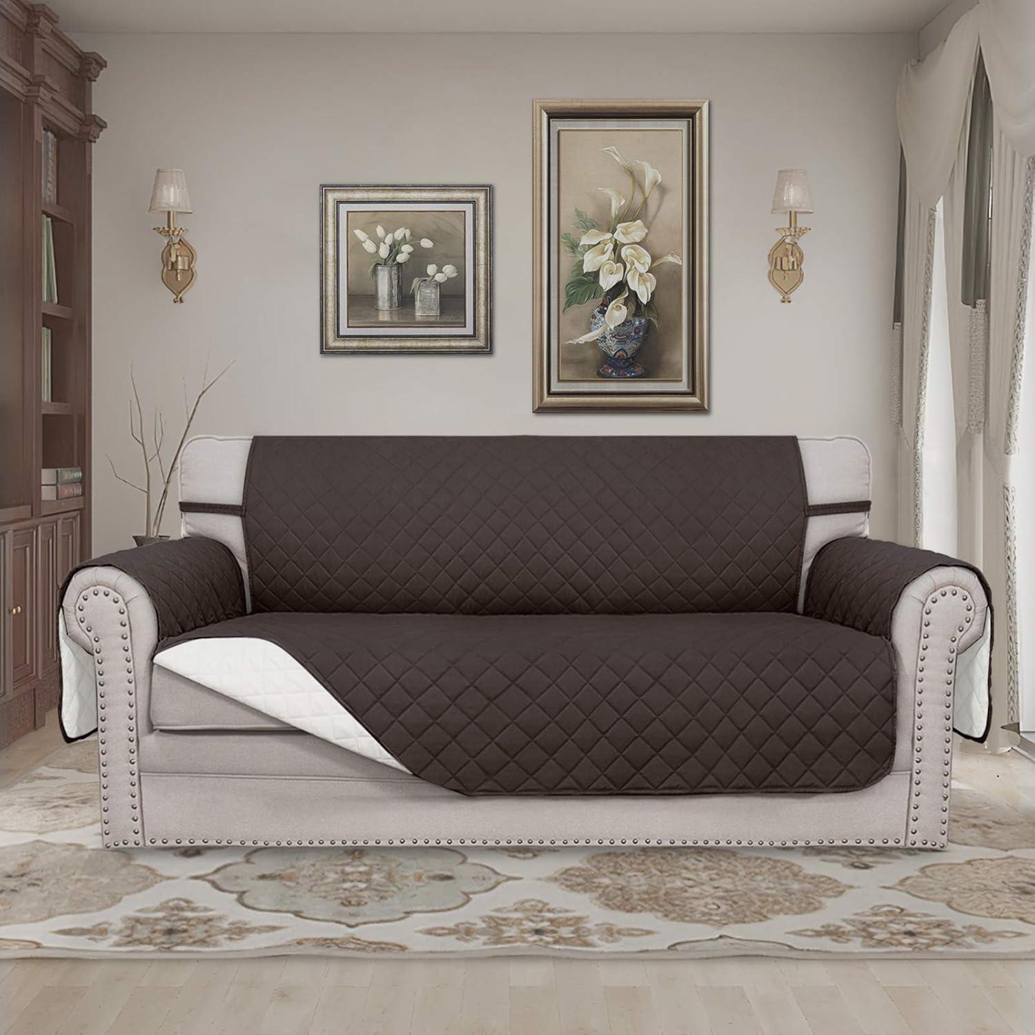 image:imageEasyGoing Reversible Oversized Couch Cover for 3 Cushion Couch Sofa Cover for Dogs Water Resistant Furniture Protector Cover with Foam Sticks for Pet Oversized Sofa GrayLight GrayChocolateIvory