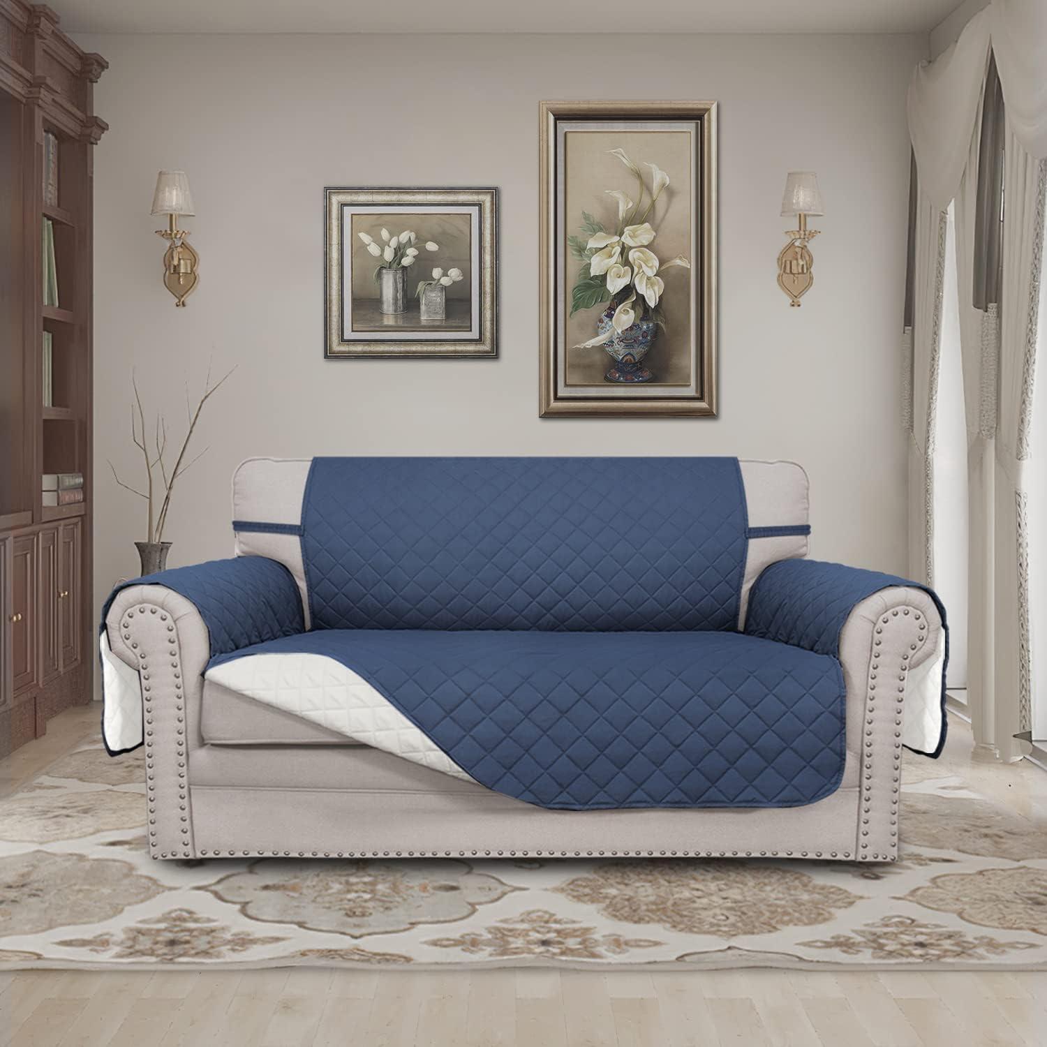 image:imageEasyGoing Reversible Oversized Couch Cover for 3 Cushion Couch Sofa Cover for Dogs Water Resistant Furniture Protector Cover with Foam Sticks for Pet Oversized Sofa GrayLight GrayDark BlueIvory