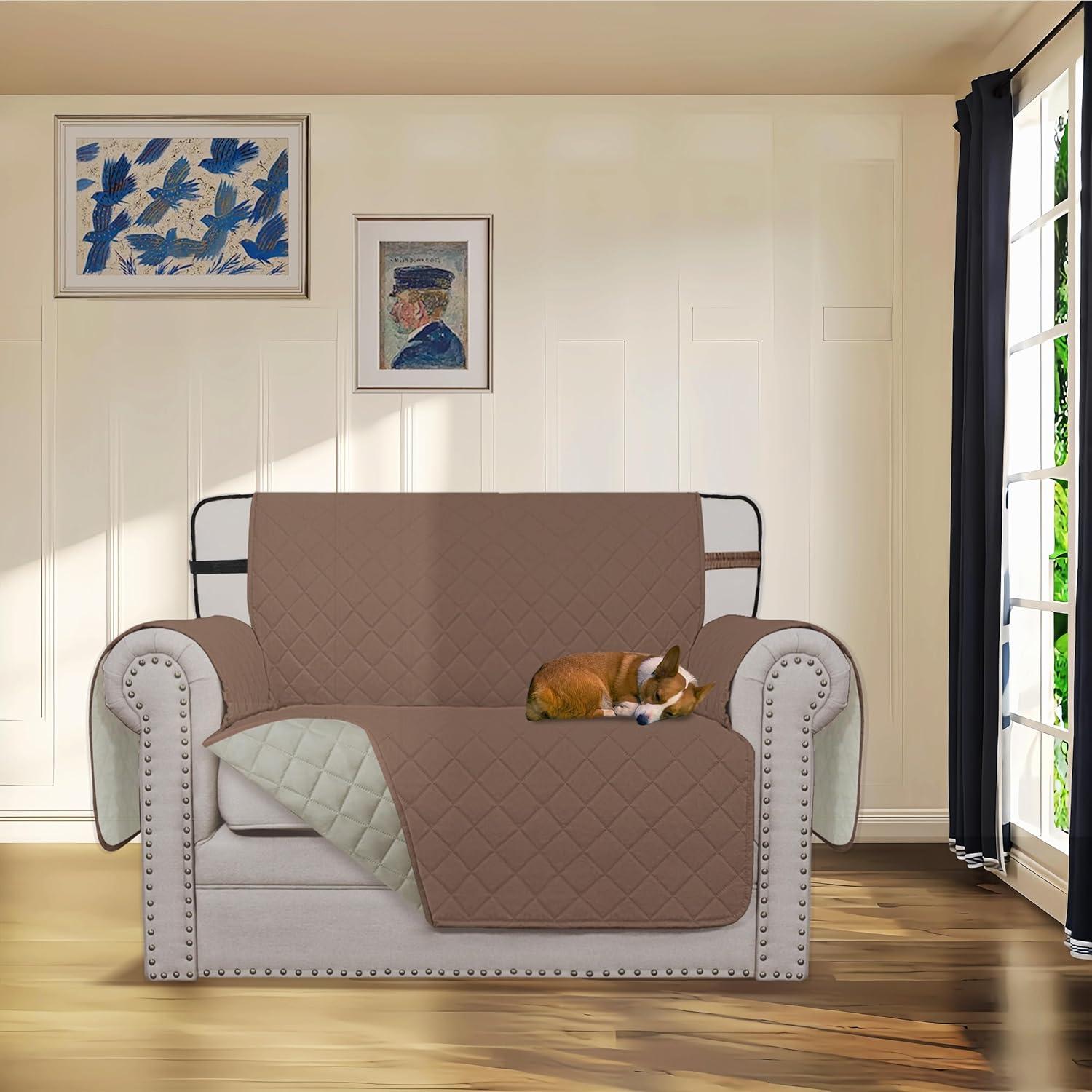 image:imageEasyGoing Reversible Oversized Couch Cover for 3 Cushion Couch Sofa Cover for Dogs Water Resistant Furniture Protector Cover with Foam Sticks for Pet Oversized Sofa GrayLight GrayBrownBeige
