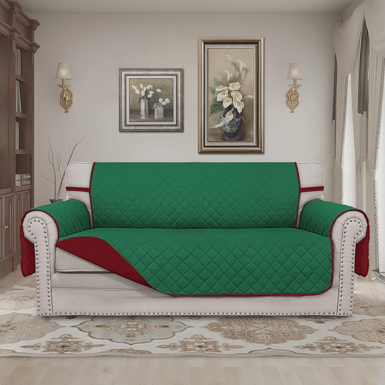 image:imageEasyGoing Reversible Oversized Couch Cover for 3 Cushion Couch Sofa Cover for Dogs Water Resistant Furniture Protector Cover with Foam Sticks for Pet Oversized Sofa GrayLight GrayGreenChristmas Red