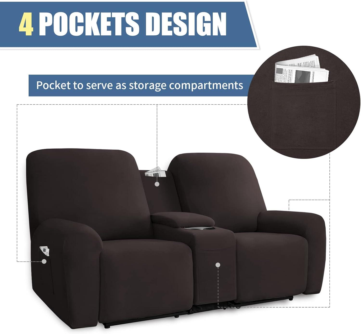 image:imageEasyGoing Stretch Recliner Loveseat Cover with Center Console Sofa Slipcover Soft Fitted Fleece 2 Seats Couch with Holder and Storage Washable Furniture Protector ChocolateChocolate