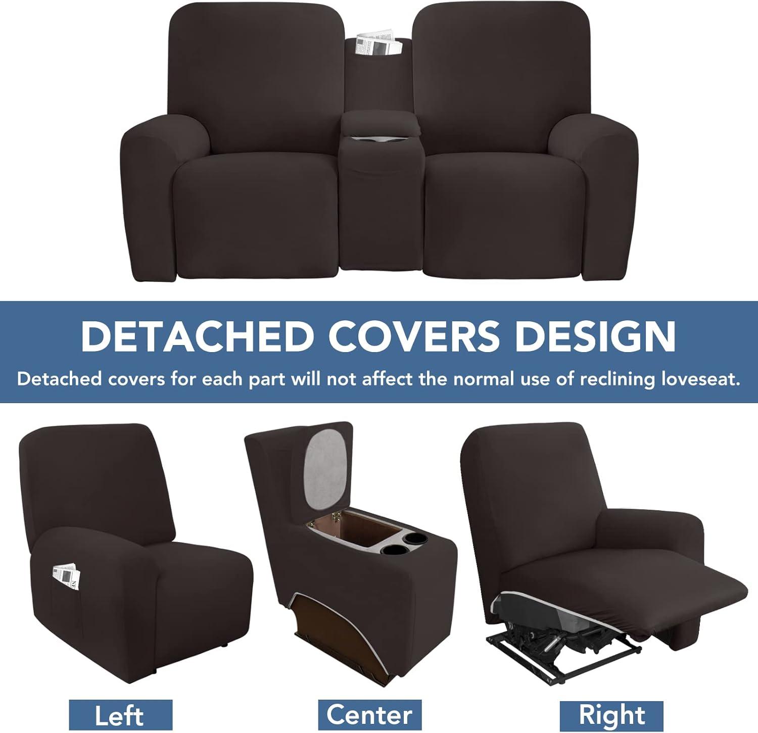 image:imageEasyGoing Stretch Recliner Loveseat Cover with Center Console Sofa Slipcover Soft Fitted Fleece 2 Seats Couch with Holder and Storage Washable Furniture Protector ChocolateChocolate