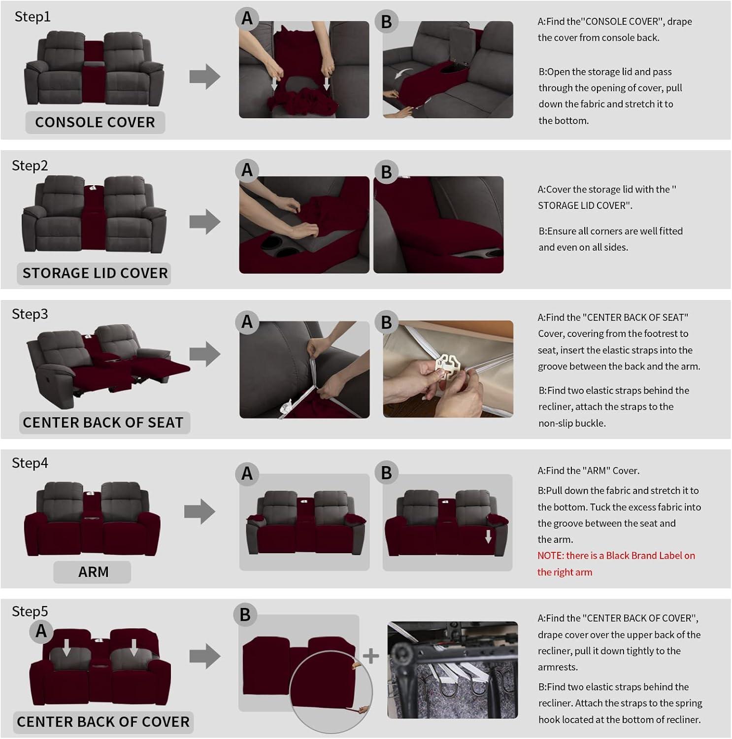 image:imageEasyGoing Stretch Recliner Loveseat Cover with Center Console Sofa Slipcover Soft Fitted Fleece 2 Seats Couch with Holder and Storage Washable Furniture Protector ChocolateWine