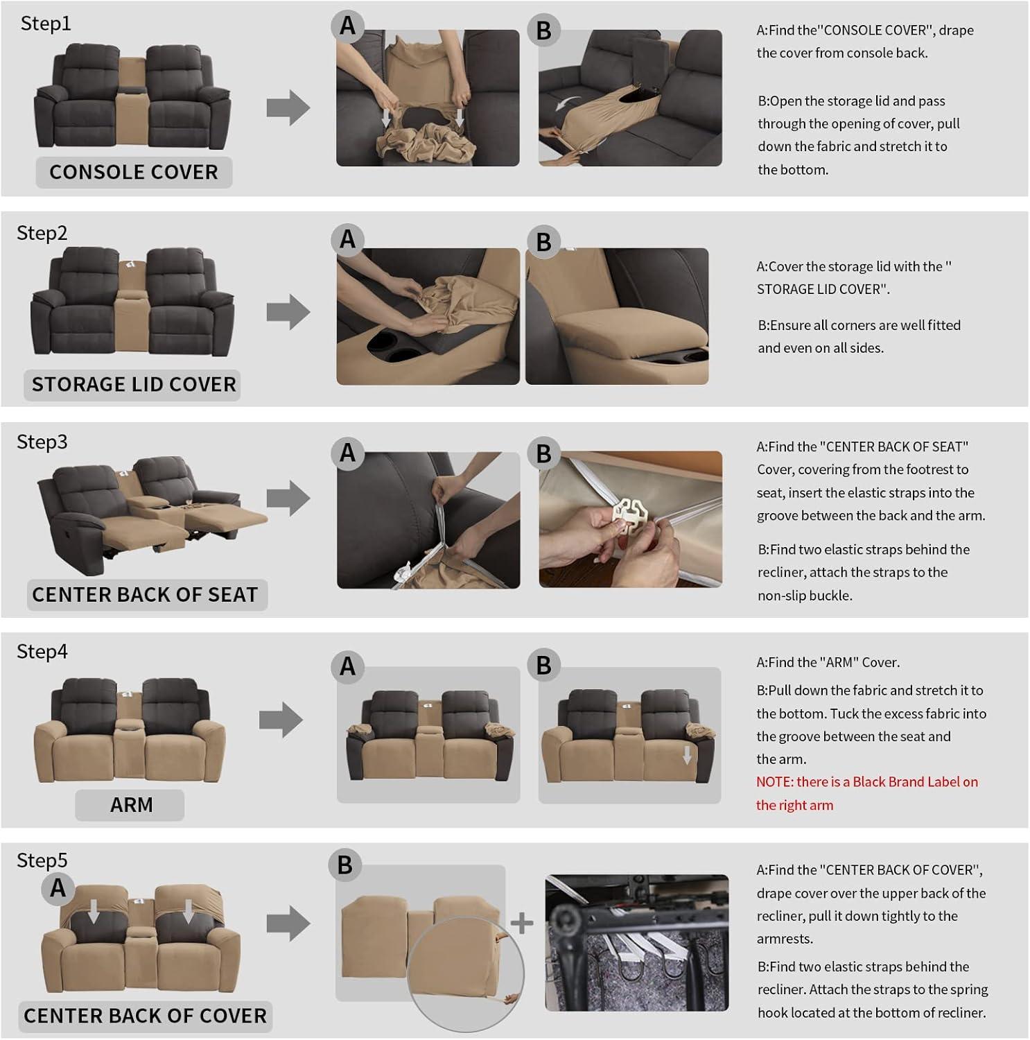 image:imageEasyGoing Stretch Recliner Loveseat Cover with Center Console Sofa Slipcover Soft Fitted Fleece 2 Seats Couch with Holder and Storage Washable Furniture Protector ChocolateCamel