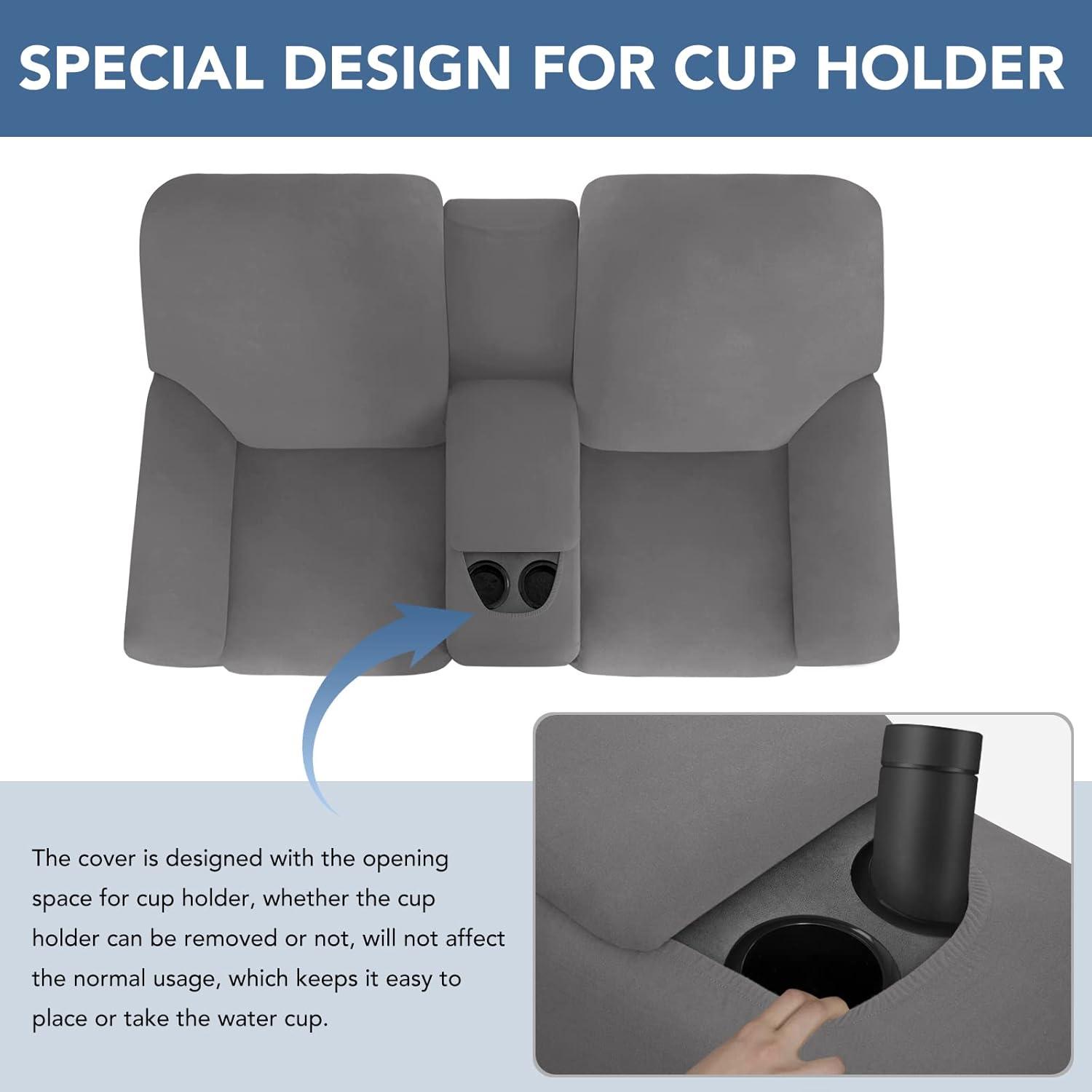 image:imageEasyGoing Stretch Recliner Loveseat Cover with Center Console Sofa Slipcover Soft Fitted Fleece 2 Seats Couch with Holder and Storage Washable Furniture Protector ChocolateLight Gray