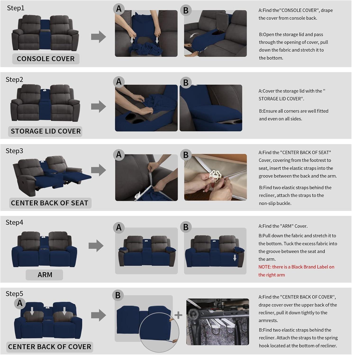 image:imageEasyGoing Stretch Recliner Loveseat Cover with Center Console Sofa Slipcover Soft Fitted Fleece 2 Seats Couch with Holder and Storage Washable Furniture Protector ChocolateNavy