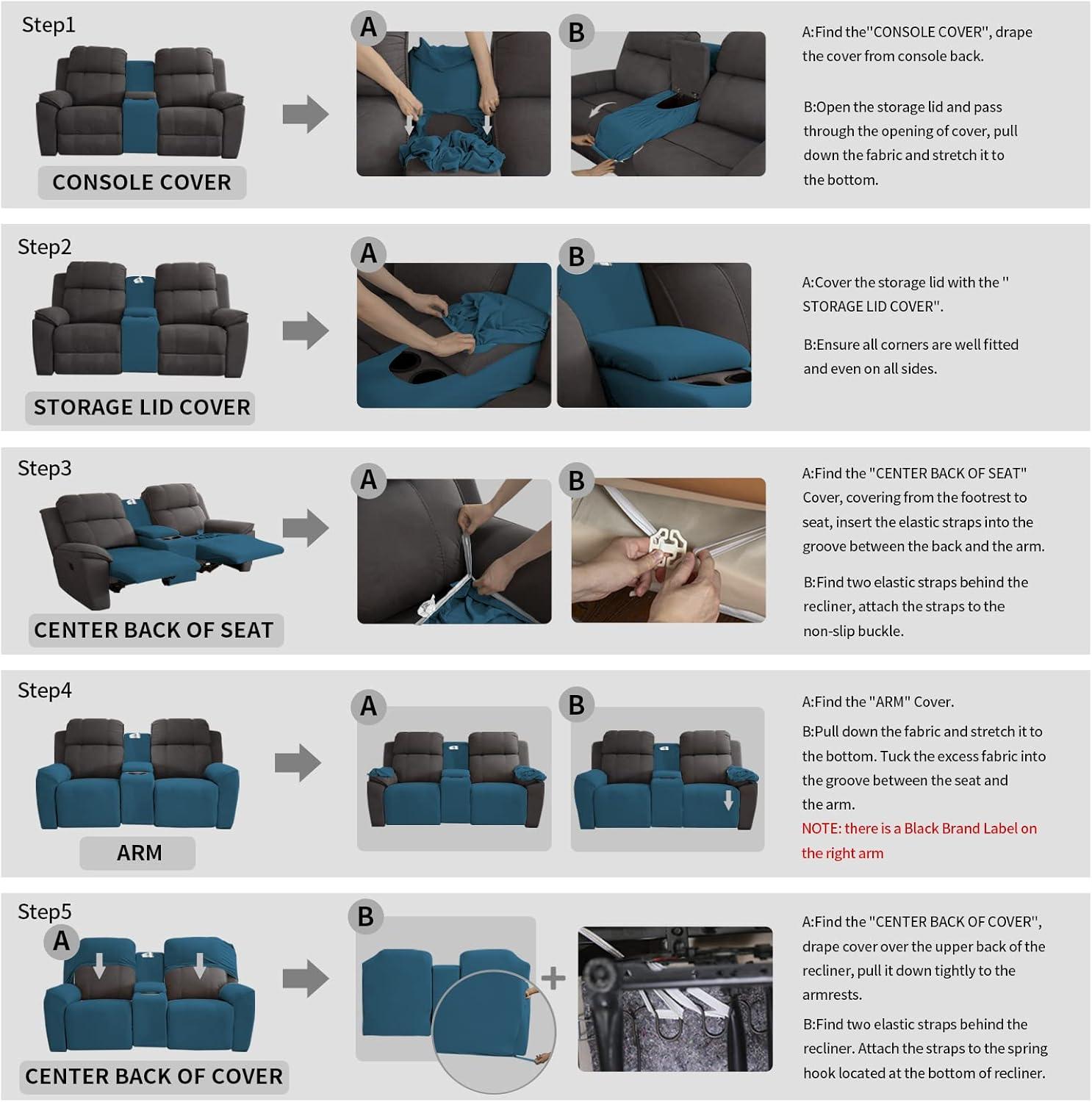 image:imageEasyGoing Stretch Recliner Loveseat Cover with Center Console Sofa Slipcover Soft Fitted Fleece 2 Seats Couch with Holder and Storage Washable Furniture Protector ChocolatePeacock Blue