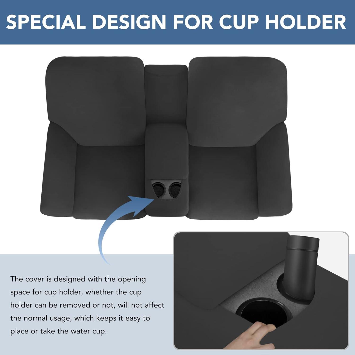 image:imageEasyGoing Stretch Recliner Loveseat Cover with Center Console Sofa Slipcover Soft Fitted Fleece 2 Seats Couch with Holder and Storage Washable Furniture Protector ChocolateDark Gray