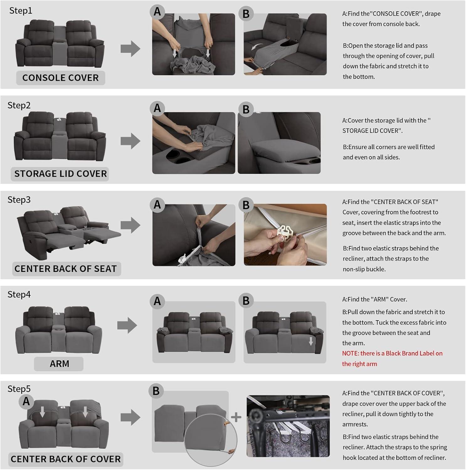 image:imageEasyGoing Stretch Recliner Loveseat Cover with Center Console Sofa Slipcover Soft Fitted Fleece 2 Seats Couch with Holder and Storage Washable Furniture Protector ChocolateLight Gray