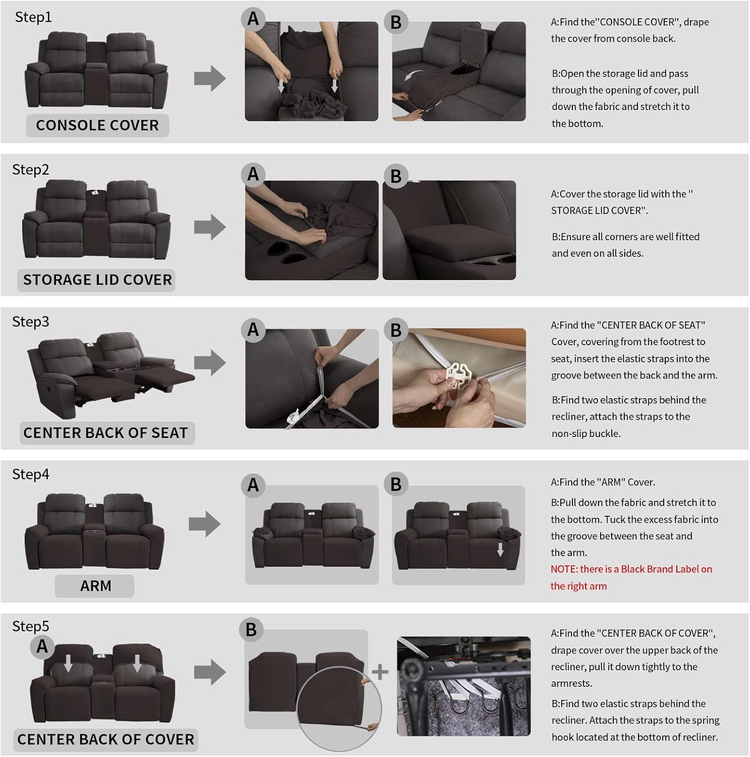 image:imageEasyGoing Stretch Recliner Loveseat Cover with Center Console Sofa Slipcover Soft Fitted Fleece 2 Seats Couch with Holder and Storage Washable Furniture Protector ChocolateChocolate