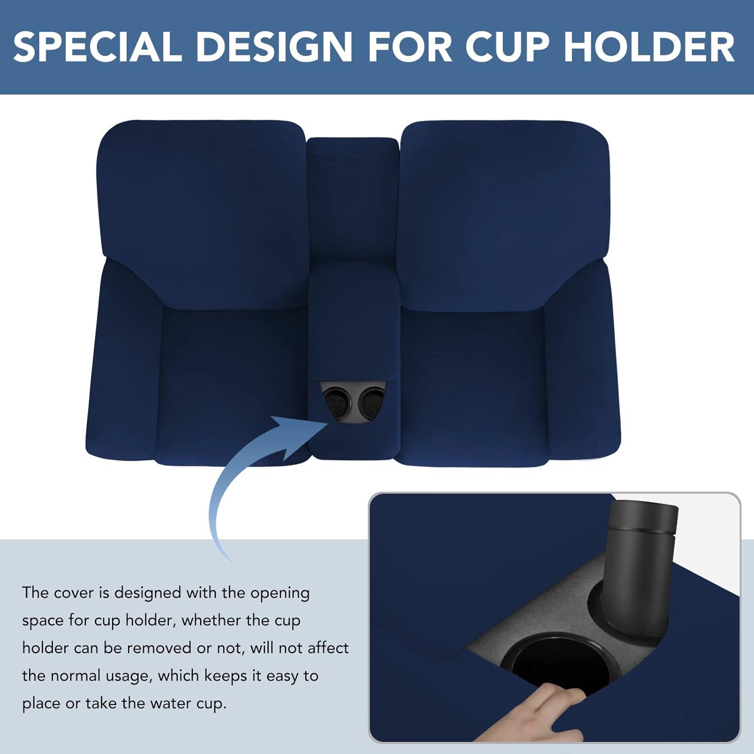 image:imageEasyGoing Stretch Recliner Loveseat Cover with Center Console Sofa Slipcover Soft Fitted Fleece 2 Seats Couch with Holder and Storage Washable Furniture Protector ChocolateNavy