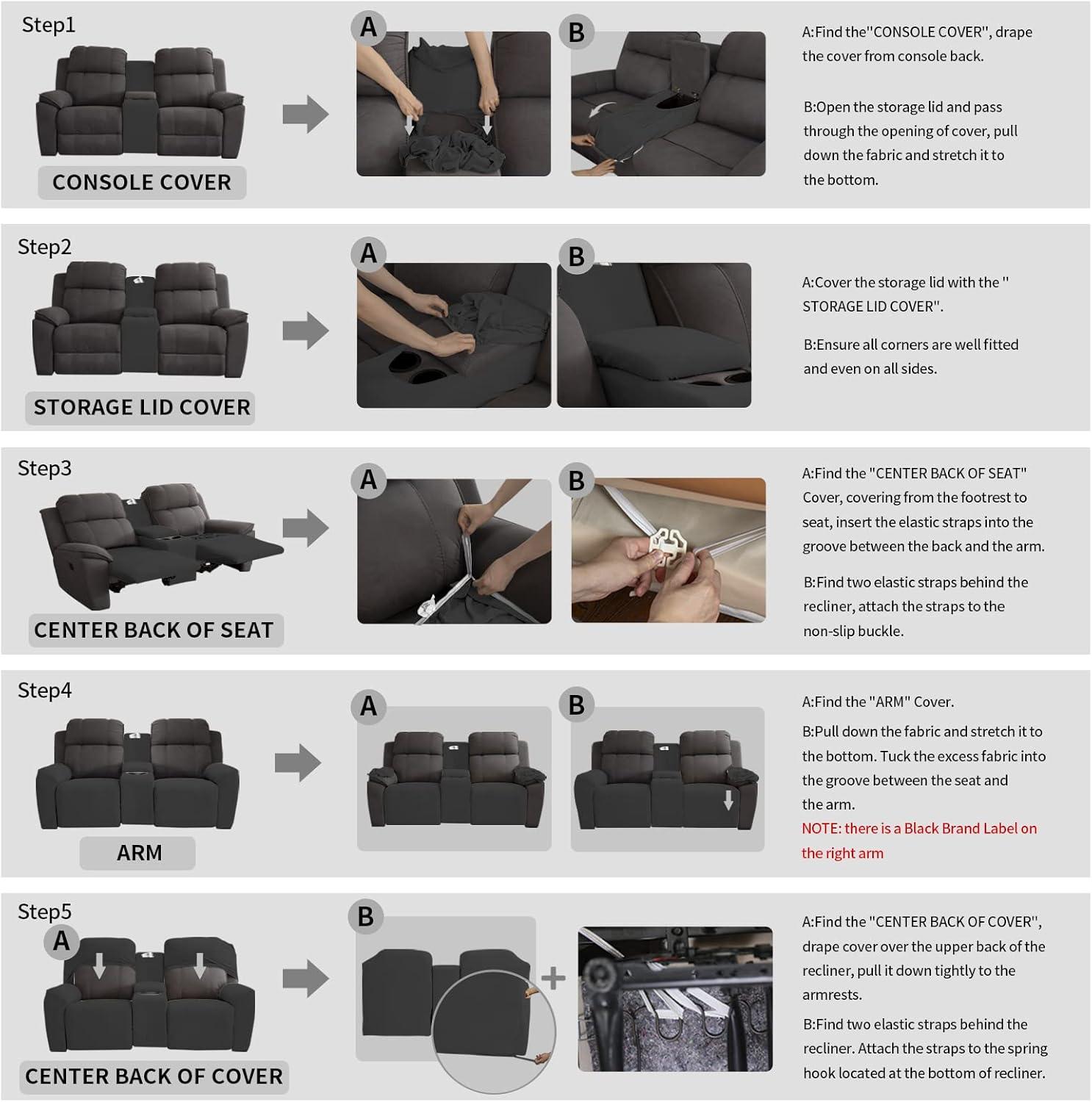 image:imageEasyGoing Stretch Recliner Loveseat Cover with Center Console Sofa Slipcover Soft Fitted Fleece 2 Seats Couch with Holder and Storage Washable Furniture Protector ChocolateDark Gray