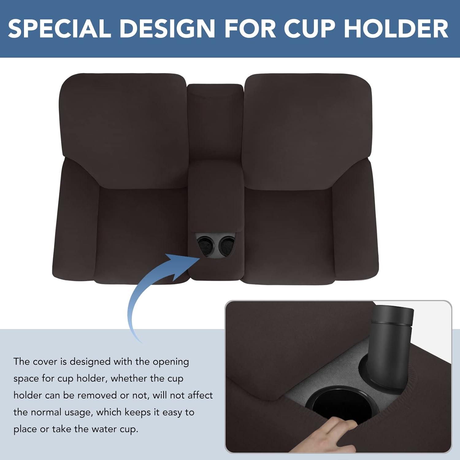 image:imageEasyGoing Stretch Recliner Loveseat Cover with Center Console Sofa Slipcover Soft Fitted Fleece 2 Seats Couch with Holder and Storage Washable Furniture Protector ChocolateChocolate