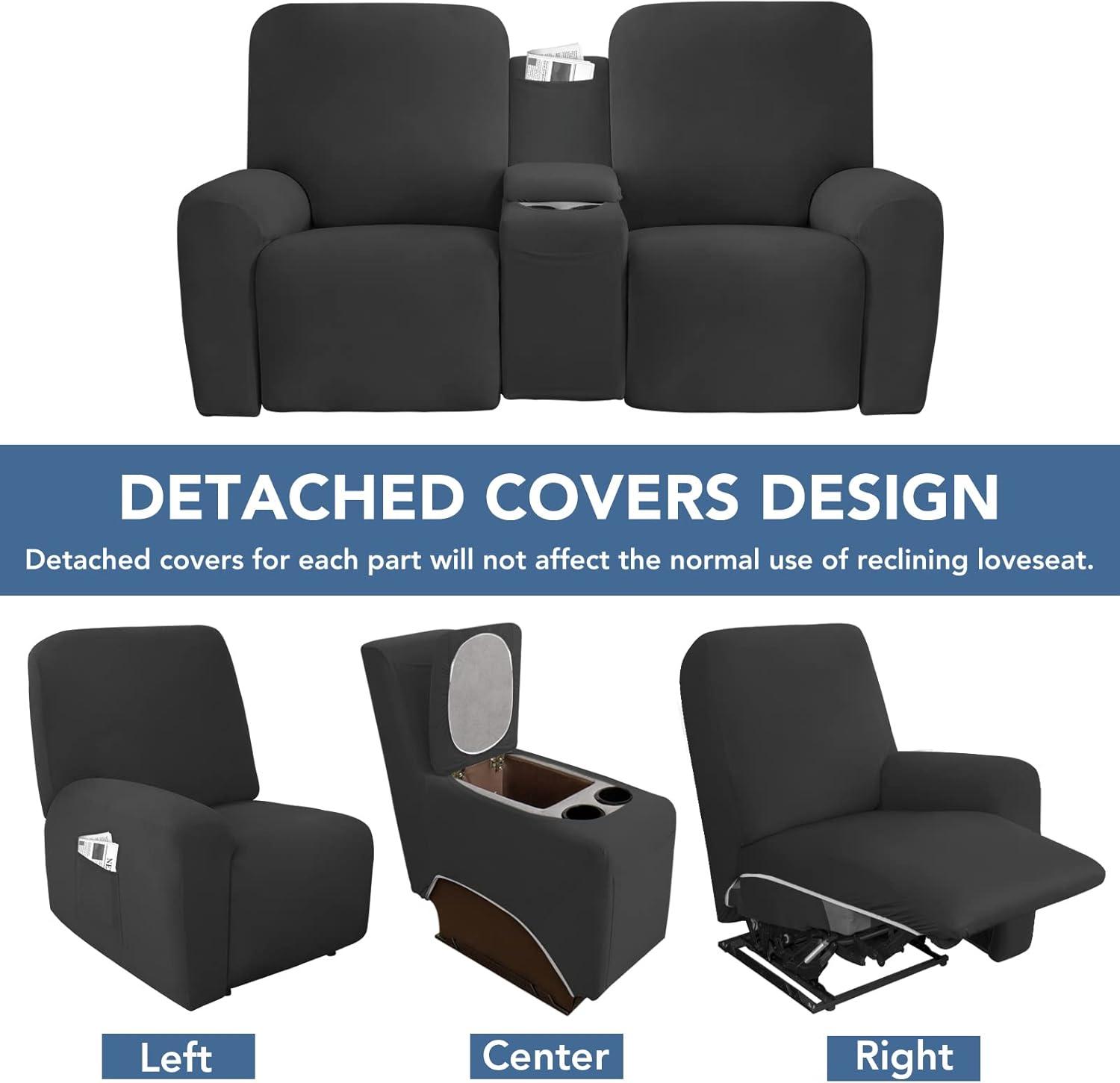 image:imageEasyGoing Stretch Recliner Loveseat Cover with Center Console Sofa Slipcover Soft Fitted Fleece 2 Seats Couch with Holder and Storage Washable Furniture Protector ChocolateDark Gray