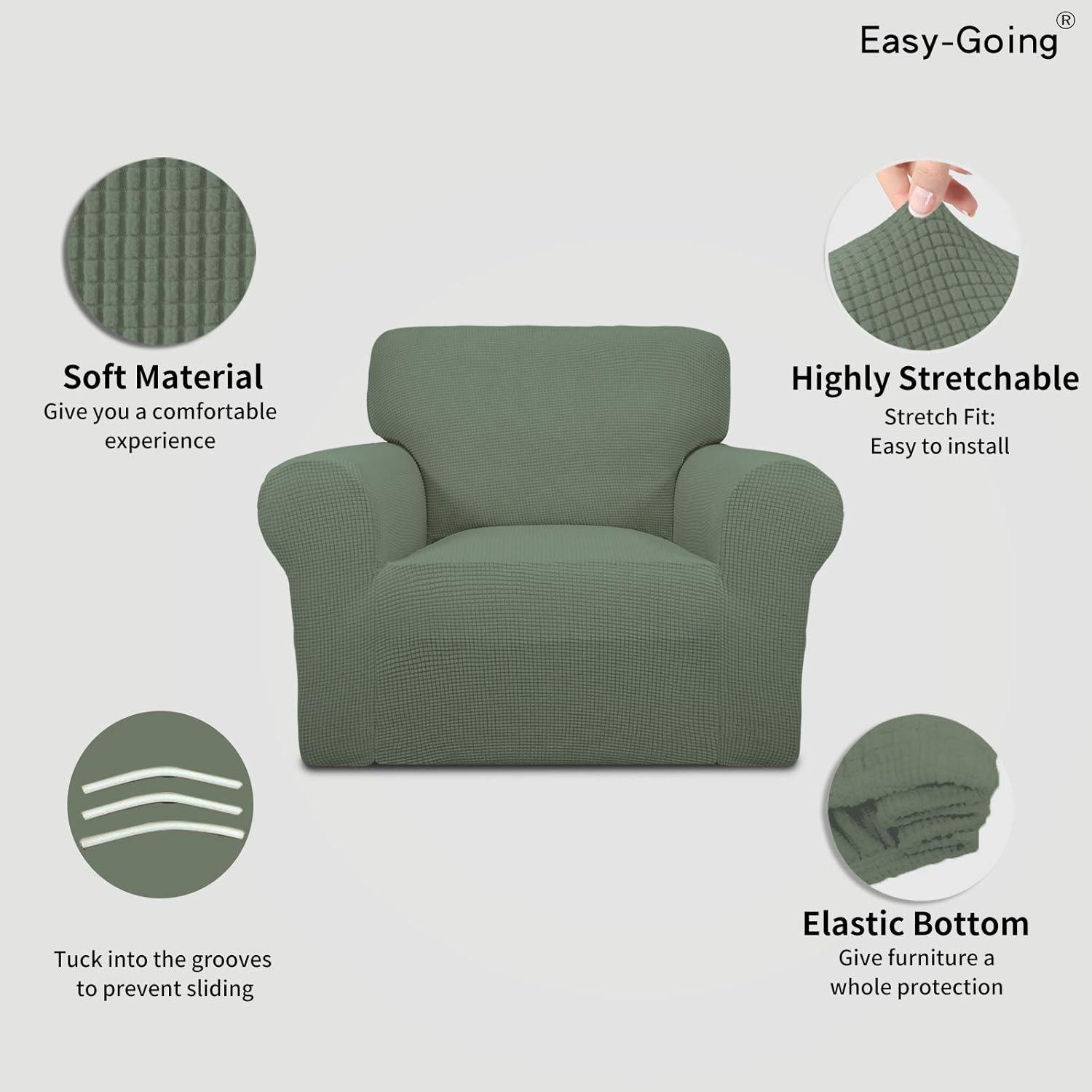 image:imageEasyGoing Stretch Sofa Slipcover 1Piece Sofa Cover Furniture Protector Couch Soft with Elastic Bottom for Kids Polyester Spandex Jacquard Fabric Small Checks Sofa Dark GrayGreyish Green