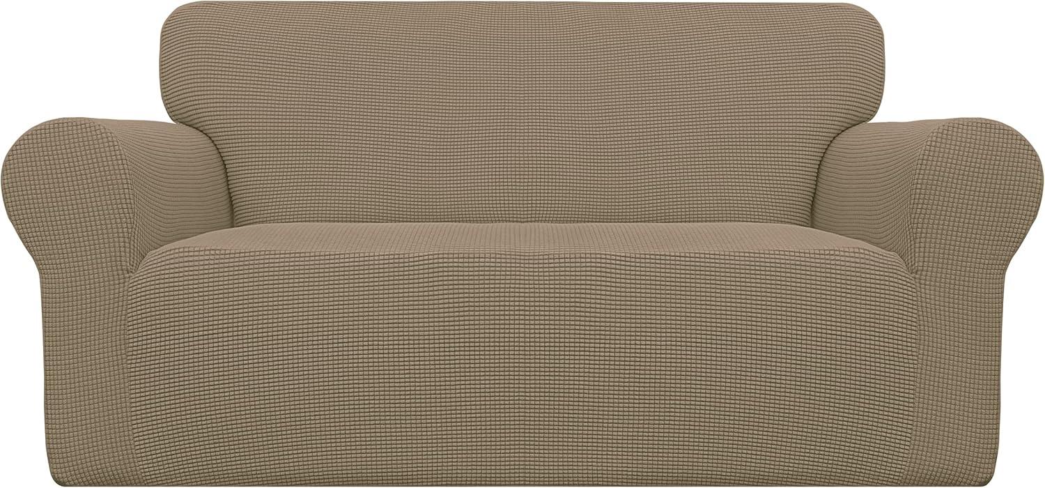 image:imageEasyGoing Stretch Sofa Slipcover 1Piece Sofa Cover Furniture Protector Couch Soft with Elastic Bottom for Kids Polyester Spandex Jacquard Fabric Small Checks Sofa Dark GrayTan