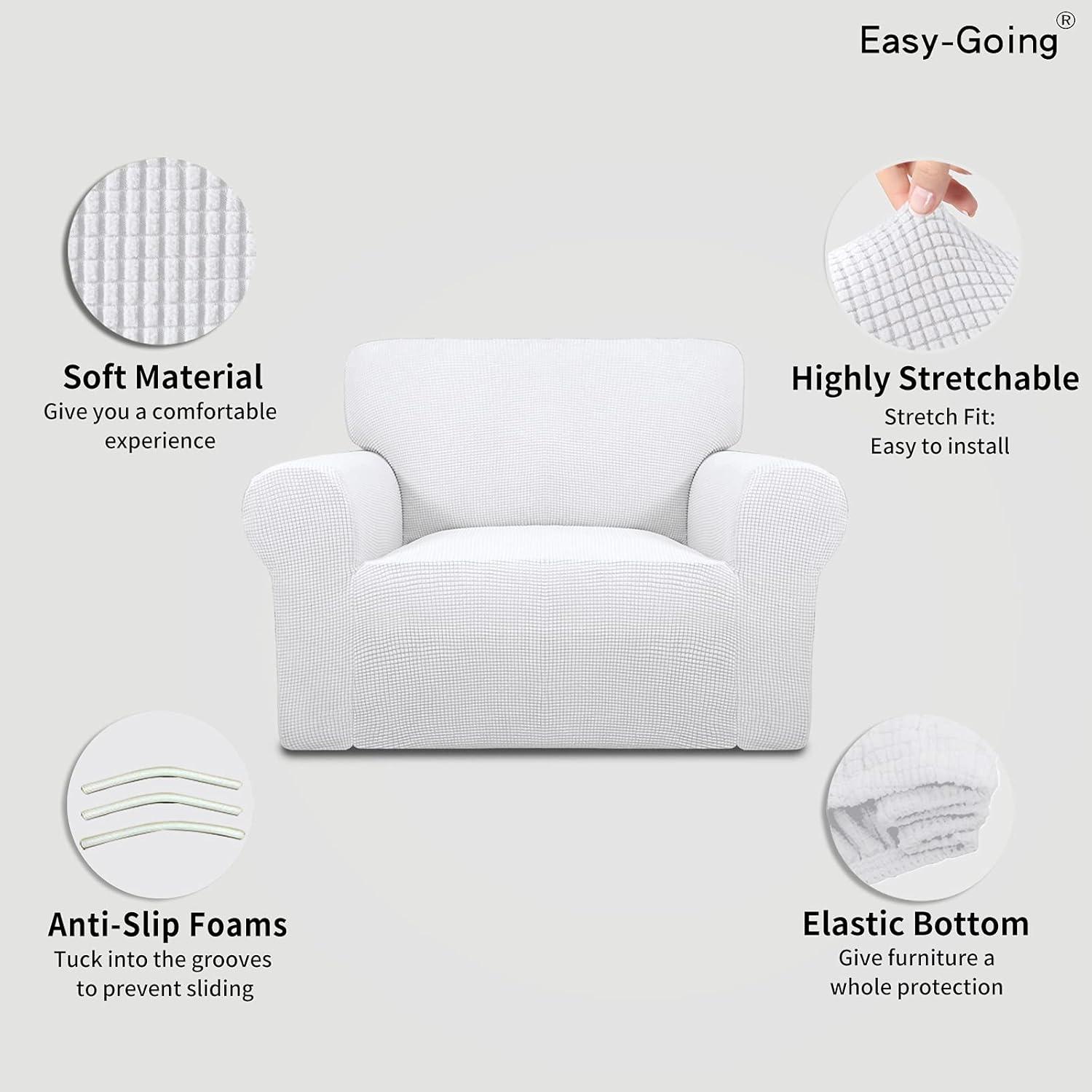 image:imageEasyGoing Stretch Sofa Slipcover 1Piece Sofa Cover Furniture Protector Couch Soft with Elastic Bottom for Kids Polyester Spandex Jacquard Fabric Small Checks Sofa Dark GraySnow White