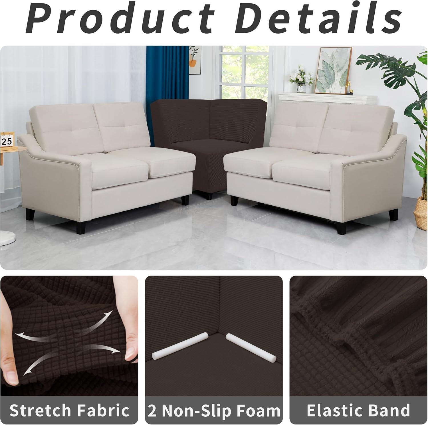 image:imageEasyGoing Stretch Sofa Slipcover 1Piece Sofa Cover Furniture Protector Couch Soft with Elastic Bottom for Kids Polyester Spandex Jacquard Fabric Small Checks Sofa Dark GrayChocolate