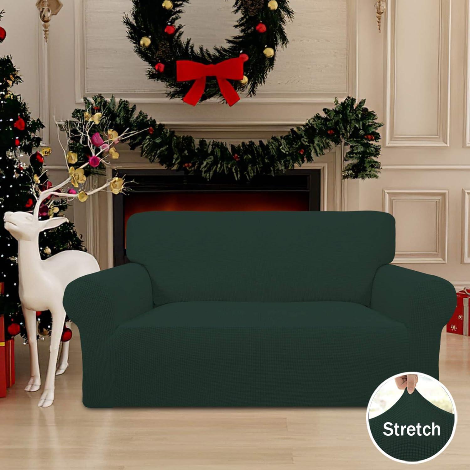 image:imageEasyGoing Stretch Sofa Slipcover 1Piece Sofa Cover Furniture Protector Couch Soft with Elastic Bottom for Kids Polyester Spandex Jacquard Fabric Small Checks Sofa Dark GrayDark Green