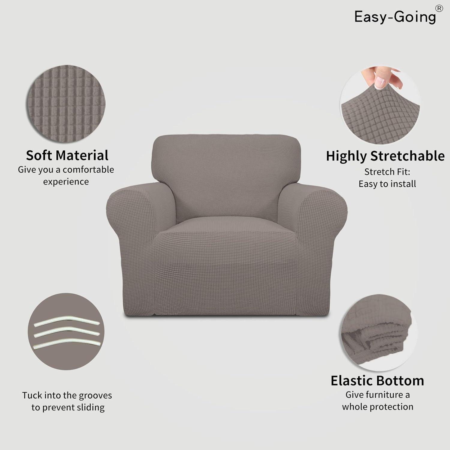 image:imageEasyGoing Stretch Sofa Slipcover 1Piece Sofa Cover Furniture Protector Couch Soft with Elastic Bottom for Kids Polyester Spandex Jacquard Fabric Small Checks Sofa Dark GrayTaupe