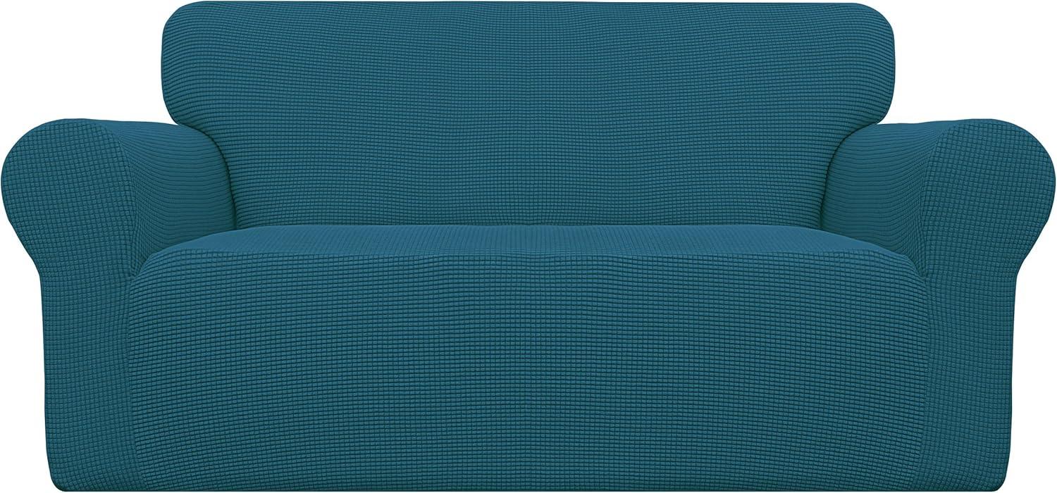 image:imageEasyGoing Stretch Sofa Slipcover 1Piece Sofa Cover Furniture Protector Couch Soft with Elastic Bottom for Kids Polyester Spandex Jacquard Fabric Small Checks Sofa Dark GrayPeacock Blue