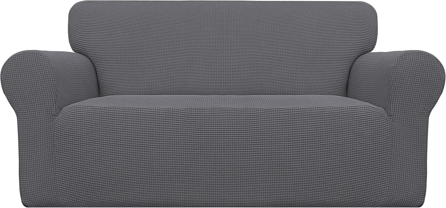 image:imageEasyGoing Stretch Sofa Slipcover 1Piece Sofa Cover Furniture Protector Couch Soft with Elastic Bottom for Kids Polyester Spandex Jacquard Fabric Small Checks Sofa Dark GrayGrey