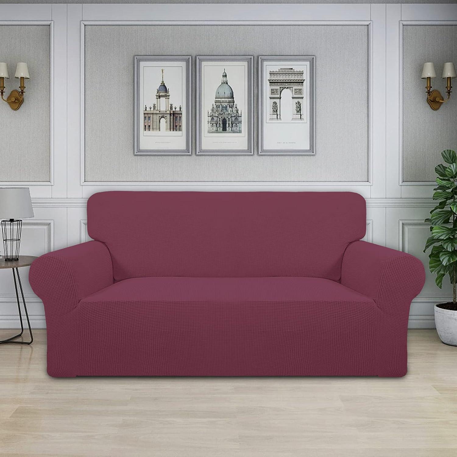 image:imageEasyGoing Stretch Sofa Slipcover 1Piece Sofa Cover Furniture Protector Couch Soft with Elastic Bottom for Kids Polyester Spandex Jacquard Fabric Small Checks Sofa Dark GrayAsh Rose