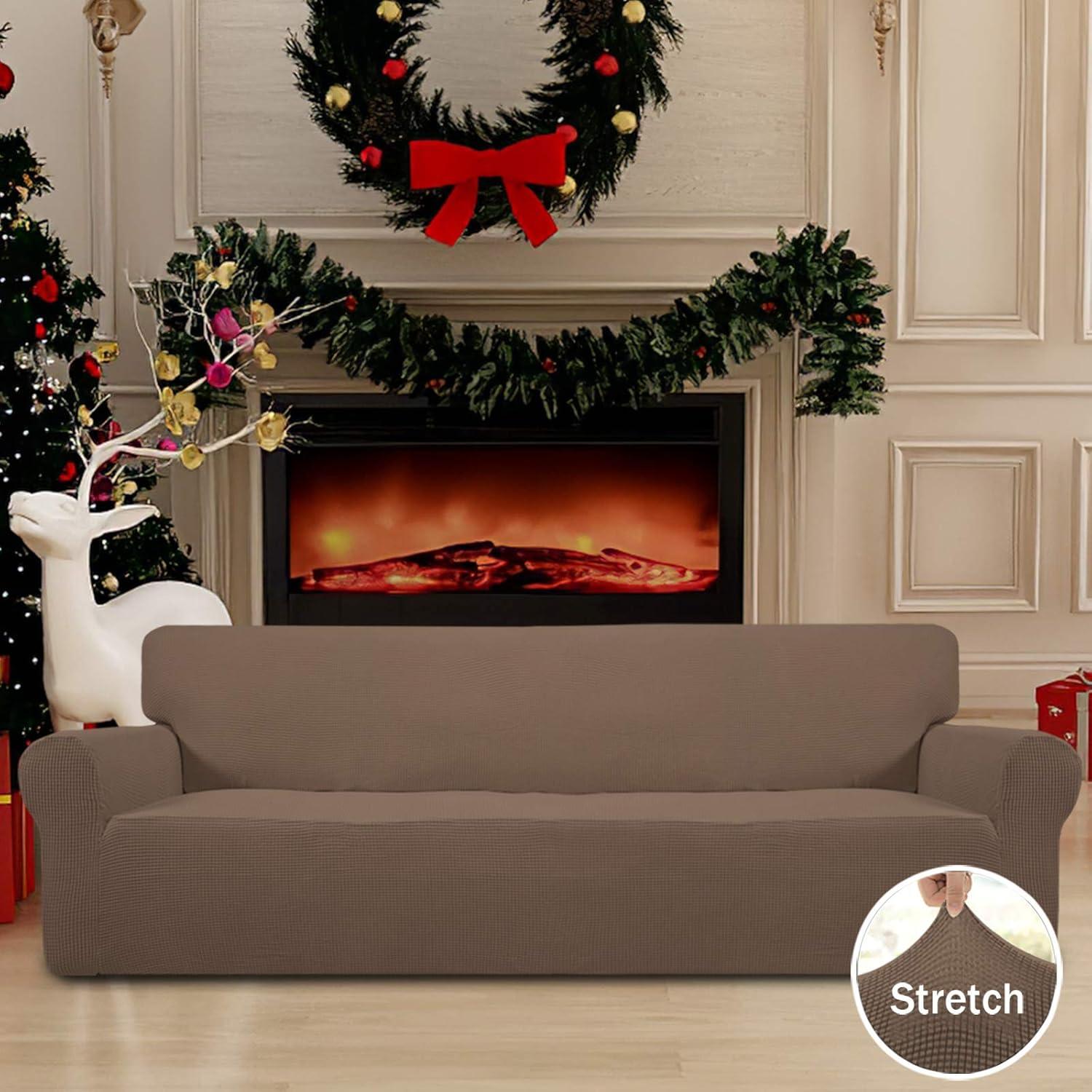 image:imageEasyGoing Stretch Sofa Slipcover 1Piece Sofa Cover Furniture Protector Couch Soft with Elastic Bottom for Kids Polyester Spandex Jacquard Fabric Small Checks Sofa Dark GrayBrown