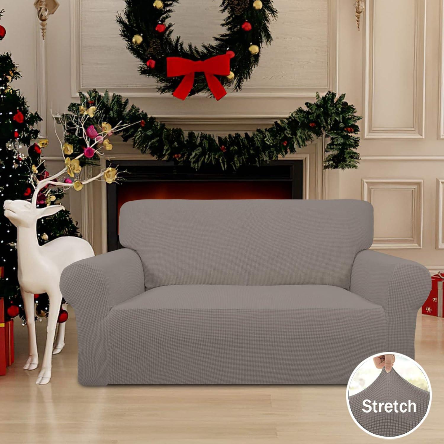 image:imageEasyGoing Stretch Sofa Slipcover 1Piece Sofa Cover Furniture Protector Couch Soft with Elastic Bottom for Kids Polyester Spandex Jacquard Fabric Small Checks Sofa Dark GrayTaupe