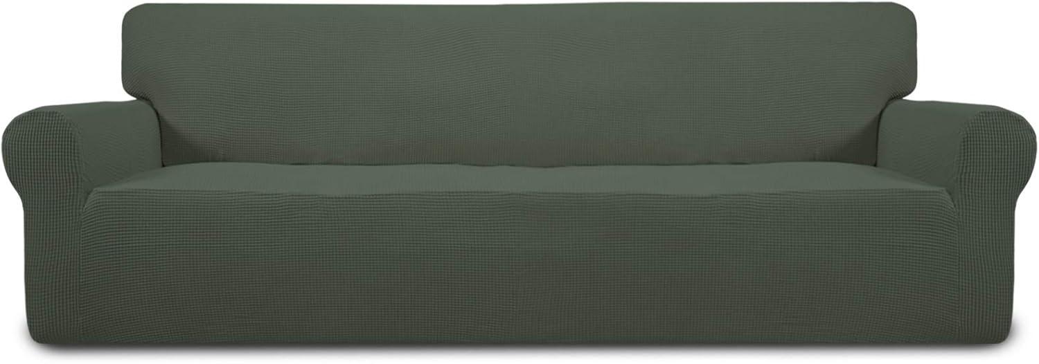 image:imageEasyGoing Stretch Sofa Slipcover 1Piece Sofa Cover Furniture Protector Couch Soft with Elastic Bottom for Kids Polyester Spandex Jacquard Fabric Small Checks Sofa Dark GrayOlive Green