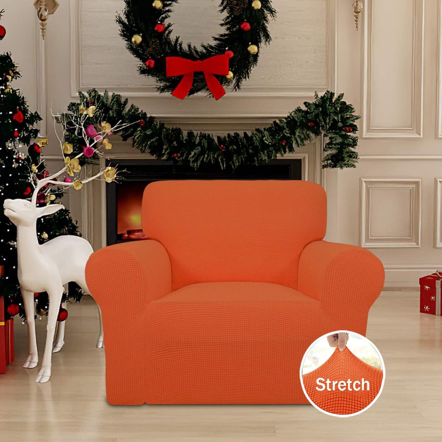 image:imageEasyGoing Stretch Sofa Slipcover 1Piece Sofa Cover Furniture Protector Couch Soft with Elastic Bottom for Kids Polyester Spandex Jacquard Fabric Small Checks Sofa Dark GrayOrange