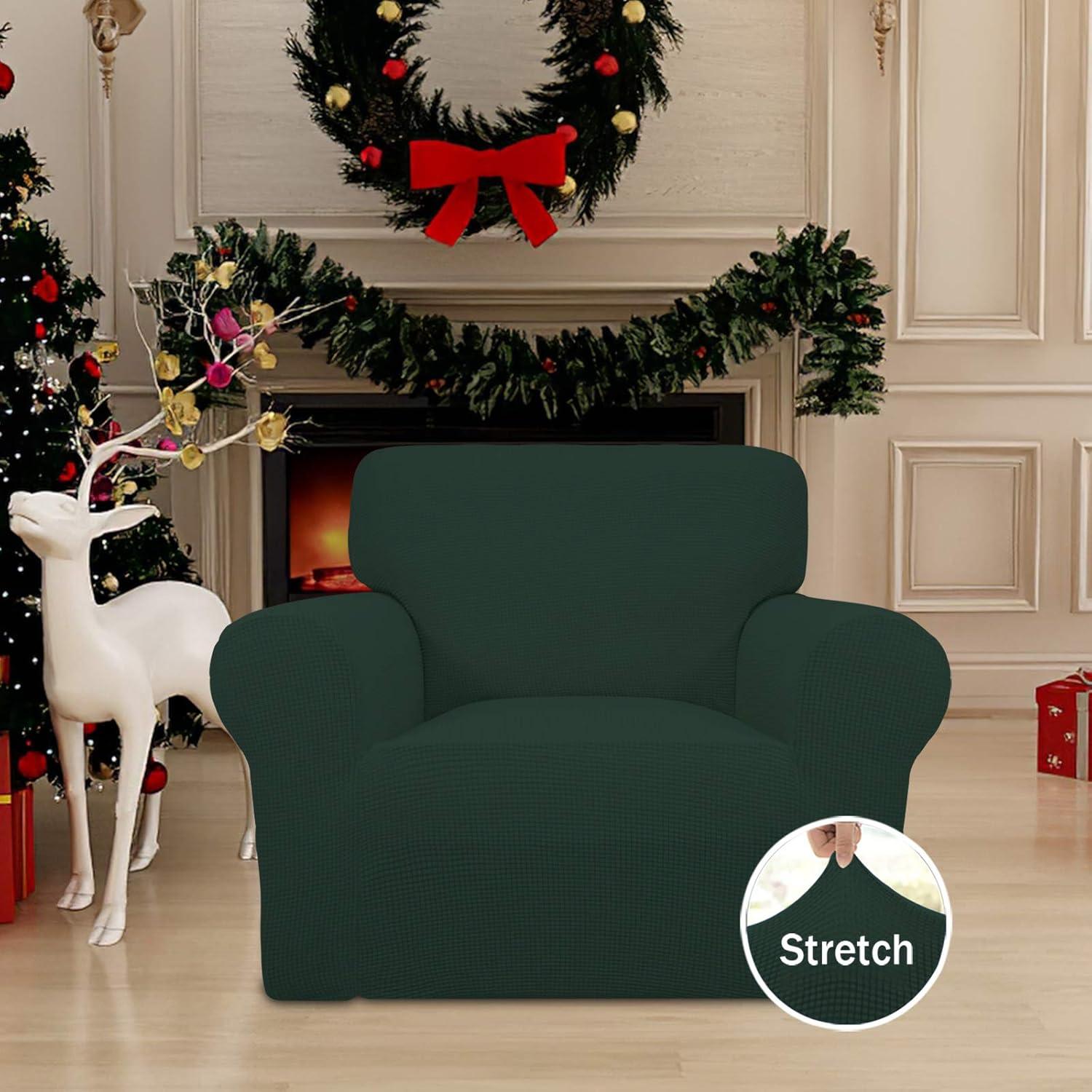 image:imageEasyGoing Stretch Sofa Slipcover 1Piece Sofa Cover Furniture Protector Couch Soft with Elastic Bottom for Kids Polyester Spandex Jacquard Fabric Small Checks Sofa Dark GrayDark Green