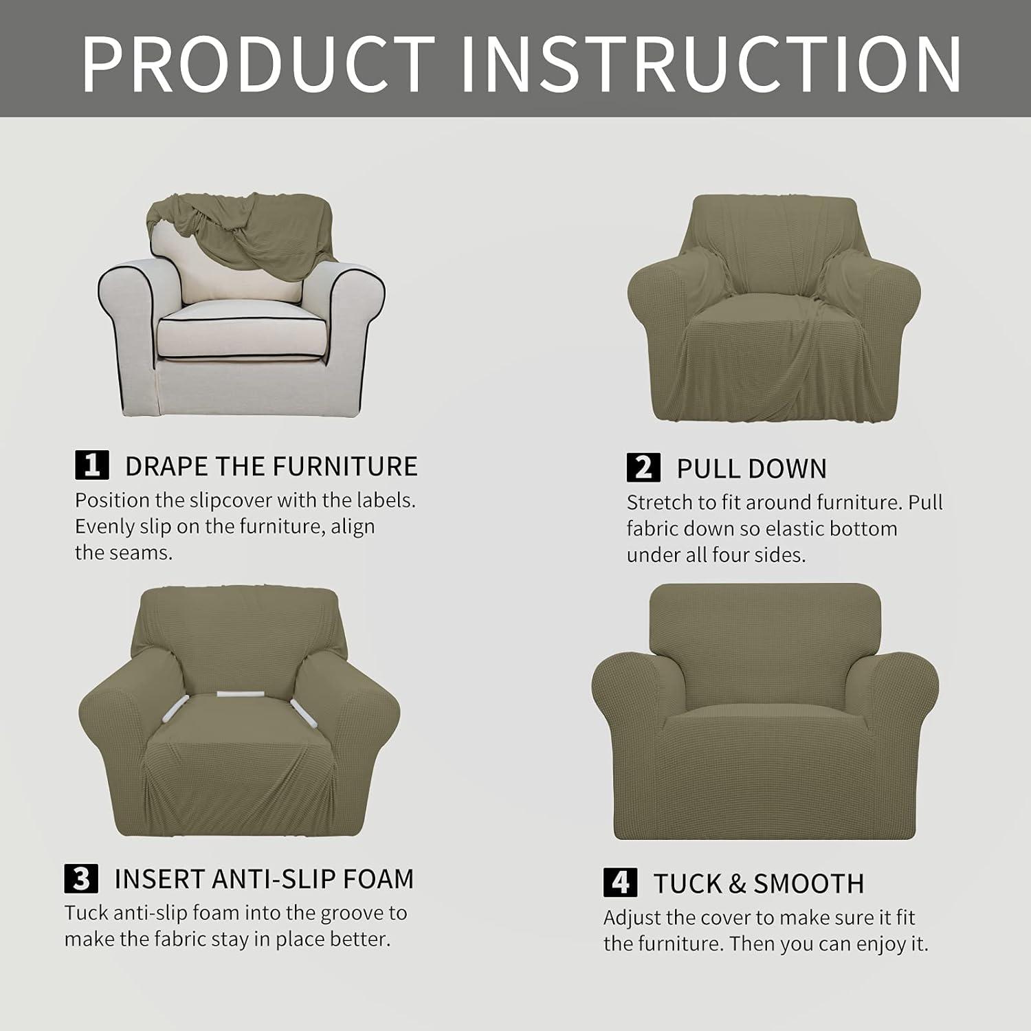 image:imageEasyGoing Stretch Sofa Slipcover 1Piece Sofa Cover Furniture Protector Couch Soft with Elastic Bottom for Kids Polyester Spandex Jacquard Fabric Small Checks Sofa Dark GrayKhaki