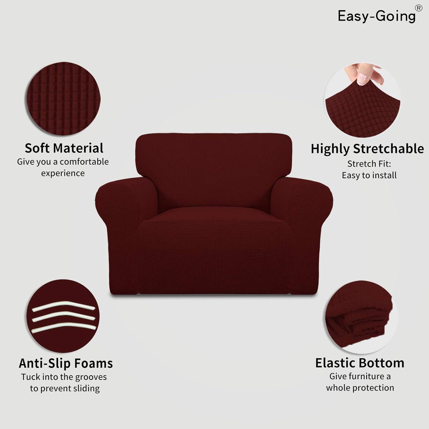 image:imageEasyGoing Stretch Sofa Slipcover 1Piece Sofa Cover Furniture Protector Couch Soft with Elastic Bottom for Kids Polyester Spandex Jacquard Fabric Small Checks Sofa Dark GrayWine