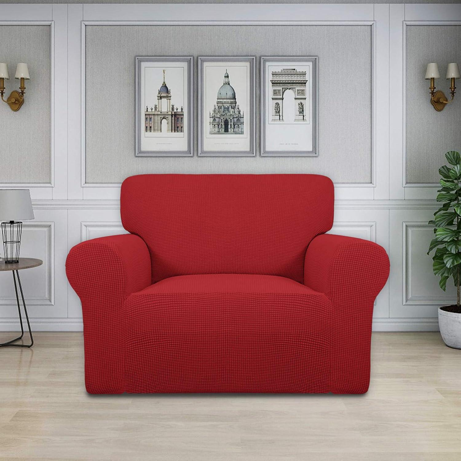 image:imageEasyGoing Stretch Sofa Slipcover 1Piece Sofa Cover Furniture Protector Couch Soft with Elastic Bottom for Kids Polyester Spandex Jacquard Fabric Small Checks Sofa Dark GrayChristmas Red