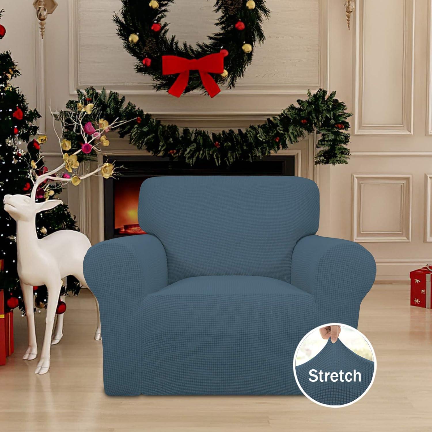 image:imageEasyGoing Stretch Sofa Slipcover 1Piece Sofa Cover Furniture Protector Couch Soft with Elastic Bottom for Kids Polyester Spandex Jacquard Fabric Small Checks Sofa Dark GrayBluestone