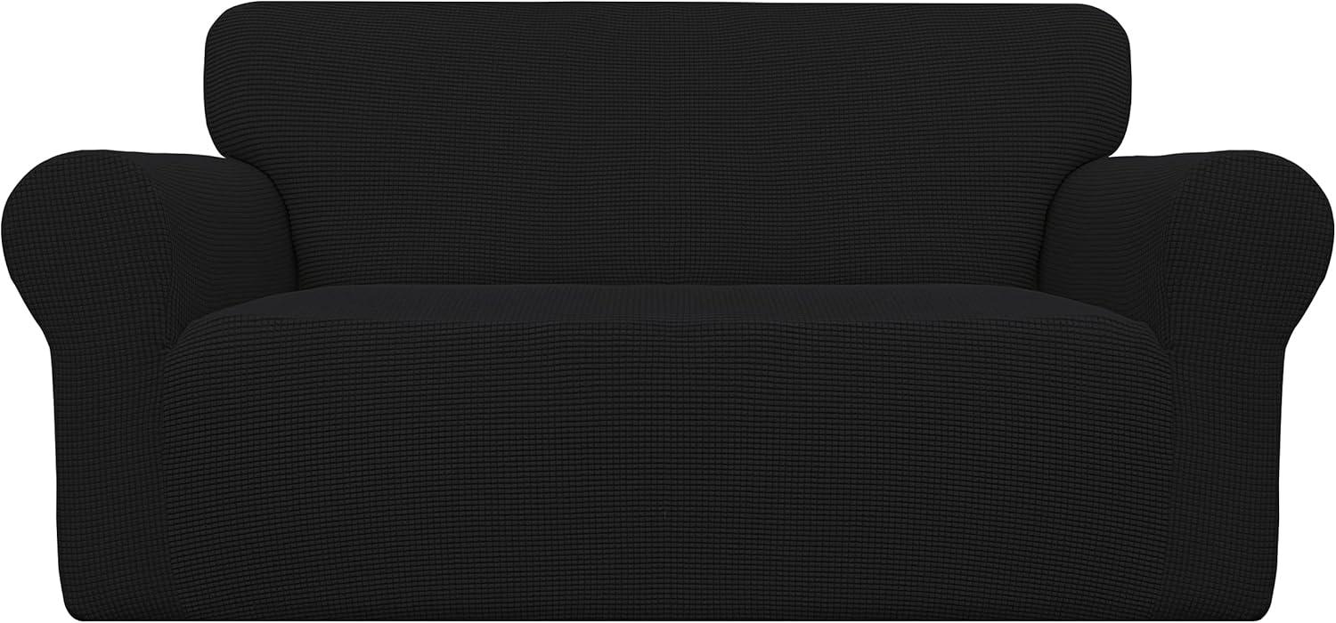 image:imageEasyGoing Stretch Sofa Slipcover 1Piece Sofa Cover Furniture Protector Couch Soft with Elastic Bottom for Kids Polyester Spandex Jacquard Fabric Small Checks Sofa Dark GrayBlack
