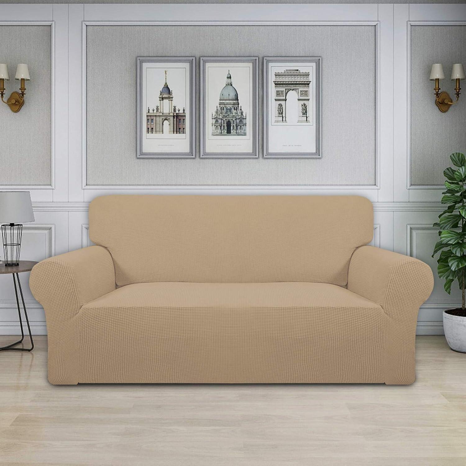 image:imageEasyGoing Stretch Sofa Slipcover 1Piece Sofa Cover Furniture Protector Couch Soft with Elastic Bottom for Kids Polyester Spandex Jacquard Fabric Small Checks Sofa Dark GraySand