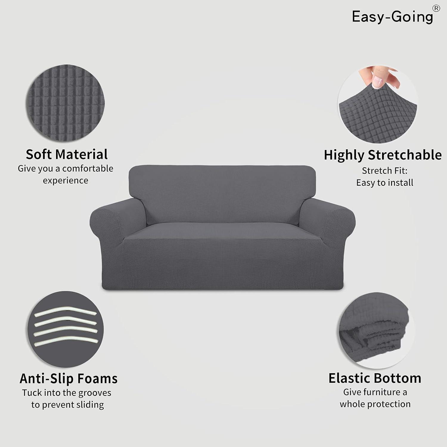 image:imageEasyGoing Stretch Sofa Slipcover 1Piece Sofa Cover Furniture Protector Couch Soft with Elastic Bottom for Kids Polyester Spandex Jacquard Fabric Small Checks Sofa Dark GrayGrey