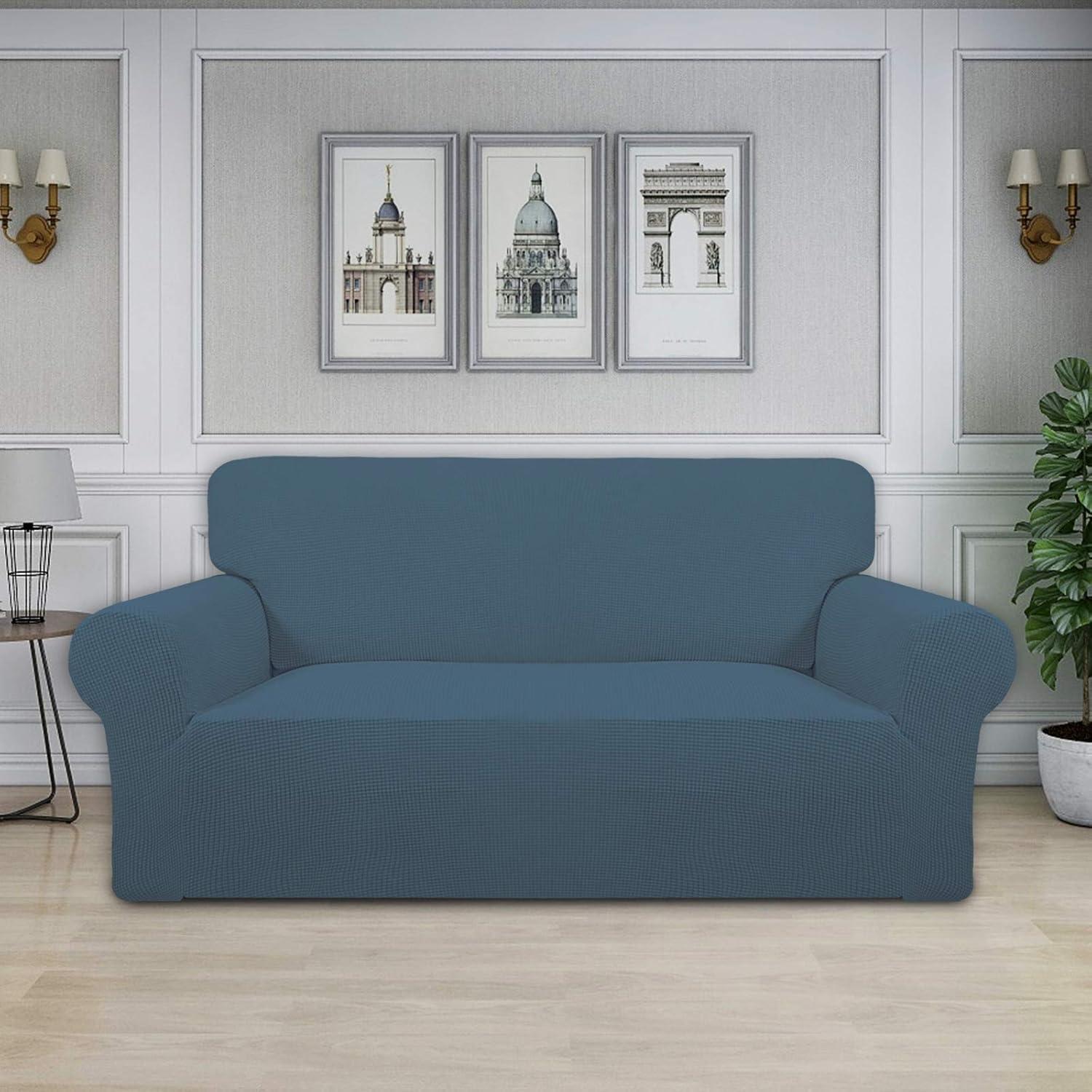 image:imageEasyGoing Stretch Sofa Slipcover 1Piece Sofa Cover Furniture Protector Couch Soft with Elastic Bottom for Kids Polyester Spandex Jacquard Fabric Small Checks Sofa Dark GrayBluestone