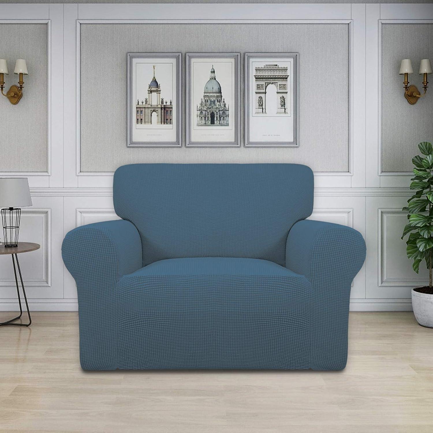 image:imageEasyGoing Stretch Sofa Slipcover 1Piece Sofa Cover Furniture Protector Couch Soft with Elastic Bottom for Kids Polyester Spandex Jacquard Fabric Small Checks Sofa Dark GrayBluestone